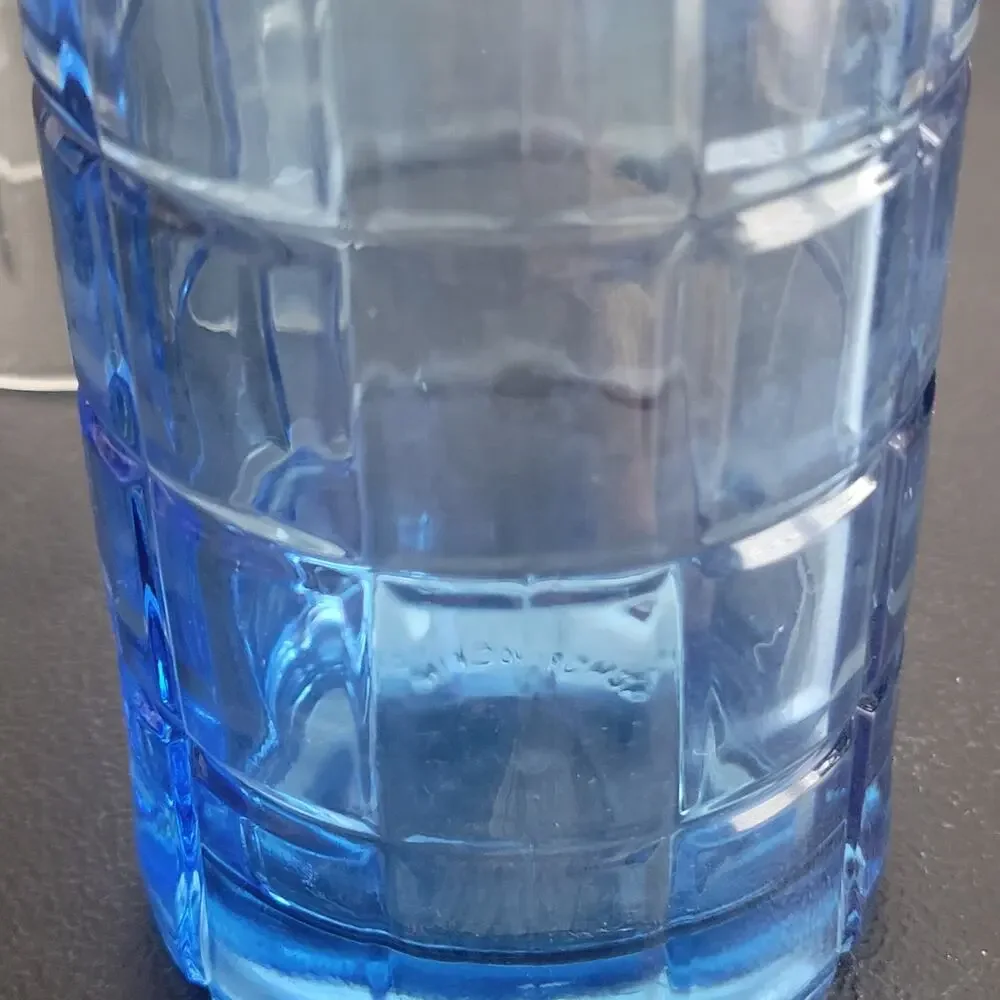 Vintage Anchor Hocking Tartan Glasses One Blue and One Clear‎ Set of Two